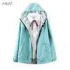 Mulheres Curtas Jaquetas Primavera Outono Dois Laterais Desgaste Windbreaker Com Capuz Zipper Solto Dos Desenhos Animados Impressão Outwear Casaco feminino 210430