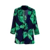 Getspring Dames Blazer Blad Gedrukt Groene Jas Drie Kwart Mouw Single Breasted Women's Slim Suit Jacket Herfst 210513