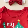 Clothing Sets Baby Girl Four-piece Clothes Set Cute Christmas Print Long Sleeve Jumpsuit And Plaid Gauze Skirt Bow Headband