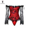 Bustiers espartilhos lingerie sexy feminina rendas até corpetes góticos vintage vitoriano desossado espartilho bustier com saia