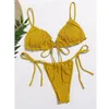 Costumi da bagno da donna micro bikini brasiliani 2023 Mujer sexy string costume da bagno femminile bikini a pieghe set nodo di cravatta mini costume da bagno da donna8