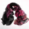 [Bysifa] kinesisk peony svart rosa damer silke halsduk vår vinter stor storlek kvinnor långa halsdukar sexig strand sjal 170 * 105cm
