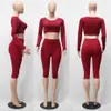 Haoyuan 2 stycke set kvinnor sexig långärmad topp + biker shorts spår kostym bodycon tracksuit casual två bitar outfits sweatsuit x0428