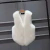 패션 가짜 모피 조끼 겉옷 여성 캐주얼 스트리트 착용 자켓 짧은 허리 코트 여성 V 넥 민소매 ry 코트 210526