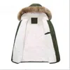 Jacka Mäns Tjocka Varm Vinter Down Coat Long Fur Collar Army Green Parka Fleece Bomull 211214