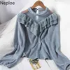 Neploe Blusas Mujer De Moda Patchwork See Through Shirts O-neck Lace Ruffles Blouses Women Korean Temperament Tops 4H069 210422