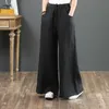 Pure linen Large size wide leg pants drawstring elastic waist cotton and linen women Trousers Summer Long Pants 210802