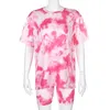 Tie Dye Printed Women's Tracksuit Set Short Sleeve Female T-shirts Suit Summer Casual Sport Lady Shorts Suits 2 Pieces Sets 210521