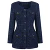 216 L 2022 Robe De Piste Printemps Eté Robe Marque Même Style Empire Manches Longues Col Ras Du Cou Bleu Tweed Flora Imprimer Haute Qualité Au-dessus Du Genou LANYI