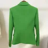 2020 Classic Green Women's Blazer Höstmetall Guld Dubbelbröst Knapp Slim Bomull Linen Blazers Jackets Dropshipping x0721