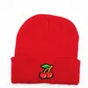 LDSLYJR Bomull Cherry Fruwn Embroidery Thicken Sticked Hat Winter Warm Hat Skallies Cap Beanie Hat For Adult and Children 1836057893