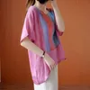 여성 코튼 캐주얼 티셔츠 새로운 도착 여름 간단한 스타일 O 넥 패치 워크 컬러 느슨한 여성 빈티지 탑스 티셔츠 S3225 210412