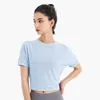 L-027 Sommar Sexig Hollow Out Back Women's Tops Casual Fashion Fitness Yoga kostym Lös Andningsbar Snabbtorkande Sport T-shirt Utbildning Top Short Sleeve