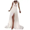 Günlük Elbiseler 2021 kadın Düğün Uzun Elbise Dantel V Yaka Akşam Parti Gelin Kıyafeti Plaj Beyaz Zarif Prenses # 40