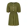 Casual Cotton Rompers Overalls Women Female Solid Green Summer Wide Leg Button Playsuit 210427