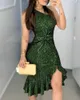 Spring New Year Sexy Ruffles Elegant Bodycon Party Dress Slit Garter Midi Skinny Femme Clothing Club Wear Robes Vestido 210415