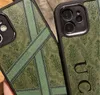 Marque Vert Designer Mode Téléphone Cas Pour Iphone 12 Pro Max 12 MINI 11 XR XS Max 7 8 Plus Couverture De Téléphone En Cuir De Haute Qualité Équipée Cas