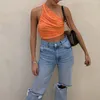 One Shoulder Crop Top Women Sexy Sleeveless Ruched Tank Top Summer White Black Blue Orange Plain Short Tanks Camis 210514