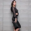 Siyah Zarif Ofis Elbise Bahar Yüksek Bel Sıkı Elbise Şifon Dikiş Dokuz Noktası Kollu Atina Parti Kadın Elbiseleri 210409