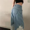 QOERLIN été Vintage jambe large jean femme Harajuku pantalons longs Cowboy femme ample Streetwear Denim pantalon JE002 210412