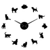 Silhouet katten muur kunst kittens diy gigantische wandklok speelse katten grote naald kitty meisje kamer grote muur horloge katachtige fan geschenk 5037 Q2