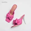 Slippers Clear Thin High Heels Women Party Wedding Shoes New Summer Bowknot Square Toe Slides Designer 36 42 220308