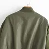 Armia Green Round Neck Długi Rękaw Kieszonkowy Chic Kurtka Koreański Pilot Zagęścić Ciepła Lokomotywa Damska Płaszcz 210507