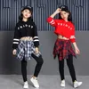 Children's Sports Suits Cotton Clothing Korean Fashion Hip Hop Streetwear Teenage Girls Hoodies Sweatshirt + Plaid Skirt-pants 210622