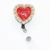 Broches, broches 1/10/50 pcs/lot émail avec perle/strass forme de coeur amour porte-badge d'identité bobine rétractable pour femme fille
