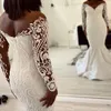 Gorgeous Plus Size Mermaid Wedding Dresses Bridal Gowns Lace Appliqued Beaded V Neck Long Sleeve Vestido De Noiva