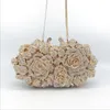 Kvällspåsar Dazzling Women Gold Rose Flower Hollow Out Crystal Metal Clutches Small Handbag Purse Wedding Clutch Bag Diamond249i