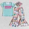 Fashion Kids Designer Clothes Girl Sets Boutique Baby Girls Clothing Set with Bow Cute Toddler Outfit Short Sleeve Bell Bottom Pan4708633