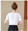 Seksi Kapalı Omuz Gömlek Şifon Bluz Yaz Kadın Giyim Serin Kısa Kollu Tops ve 4049 50 210521