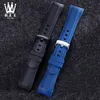 Dedicated Curved Interface Silicone Watch Band för Graham Racing Chronograph Series Rubber Man Strap 24mm Black Blue Wristband H02788