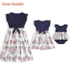 Bear Leader Summer Mère Fille Robes Floral Casual Bowtie Vêtements Famille Correspondant Tenue Maman Filles et Bébé Patchwork Costume 210708