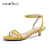 SOPHITINA Classic Narrow Band Women's Sandals Summer Open Toe Low Heel Shoes Dress Wild Leather Metal Buckle Ladies Shoes AO643 210513
