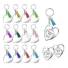 90pcs akrylskivor Klar hjärta Keychain Blanks Charms och Färgglada Tassel Key Ringar för DIY Crafts Smycken Making H0915