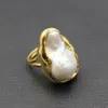 GuaiGuai Jewelry Classic Huge Natural White Keshi Baroque Pearl Yellow Gold Color Plated Rings Handmade For Women Adjustable6729537