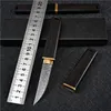 Nieuwe High End VG10 DAMASCUS Steel Blade Straight Mes Drop Point Blades Messing + Ebony Handvat Messen met houthuls