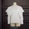 Femmes Blouses Blanc Mince Transparent Voir À Travers Manches Longues Volants Tops Chemise Plus La Taille XL Mode Bluas Fête Date D'anniversaire 210416