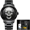 Relogio masculinLIGE Men Skull Watch Brand Luxury Stainless Steel Quartz Watches mens Business Fashion Waterproof Retro Clock 210527