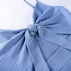 Suspender dress women's summer new bow tie long skirt cut out split long suspender dress X0521