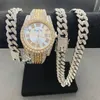 Relógios de pulso Full Iced Out Relógios Mens Cuban Link Chain Pulseira Colar Casal Bling Jóias para Homens Grandes Correntes de Ouro Hip Hop Wa2531