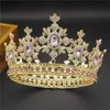 Royal Rei Rei Coroa Bridal Tiara Redondo Diadem Coroa Coroa Cristal Rosa Luz De Ouro Noiva De Casamento Jóias Ornamentos X0726