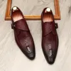 Grande taille EUR46 boucle Crocodile Grain noir/marron/vin rouge hommes chaussures d'affaires en cuir véritable chaussures habillées de bal