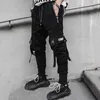 Techwear Hip-Hop Jogger 리본 스포츠 바지 Streetwear Black Harem Villeds 멀티 포켓 캐주얼