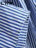 シンプルなヴィンテージの縞模様のシャツのドレス女性長袖のハイウエストサッシスリムエレガントなショートドレス春秋210427