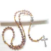 De streng-rozenkransen paars kristal kralen kruisen ketting lange katholieke sieraden voor vrouwen