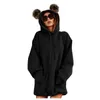 Sweats à capuche pour femmes Sweats Harajuku Femmes Solide Poilu Boule Oreilles Poche Sweat À Capuche Outwear Surdimensionné Sweat À Capuche Lâche Vêtements D'hiver