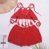 Traje de baño para mujer Lindo bebé niñas traje de baño borla crochet split bikini conjunto halter niños ropa de playa traje de baño